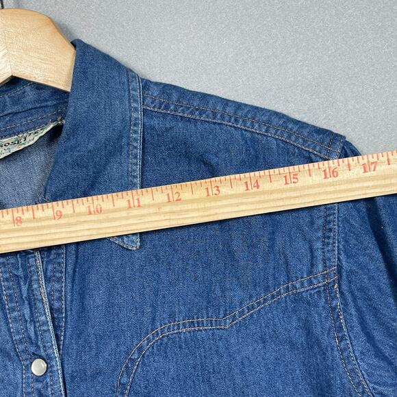 Rosettes Western Denim Shirt Women Large Snap Front  Embroidered America USA - Picture 9 of 12